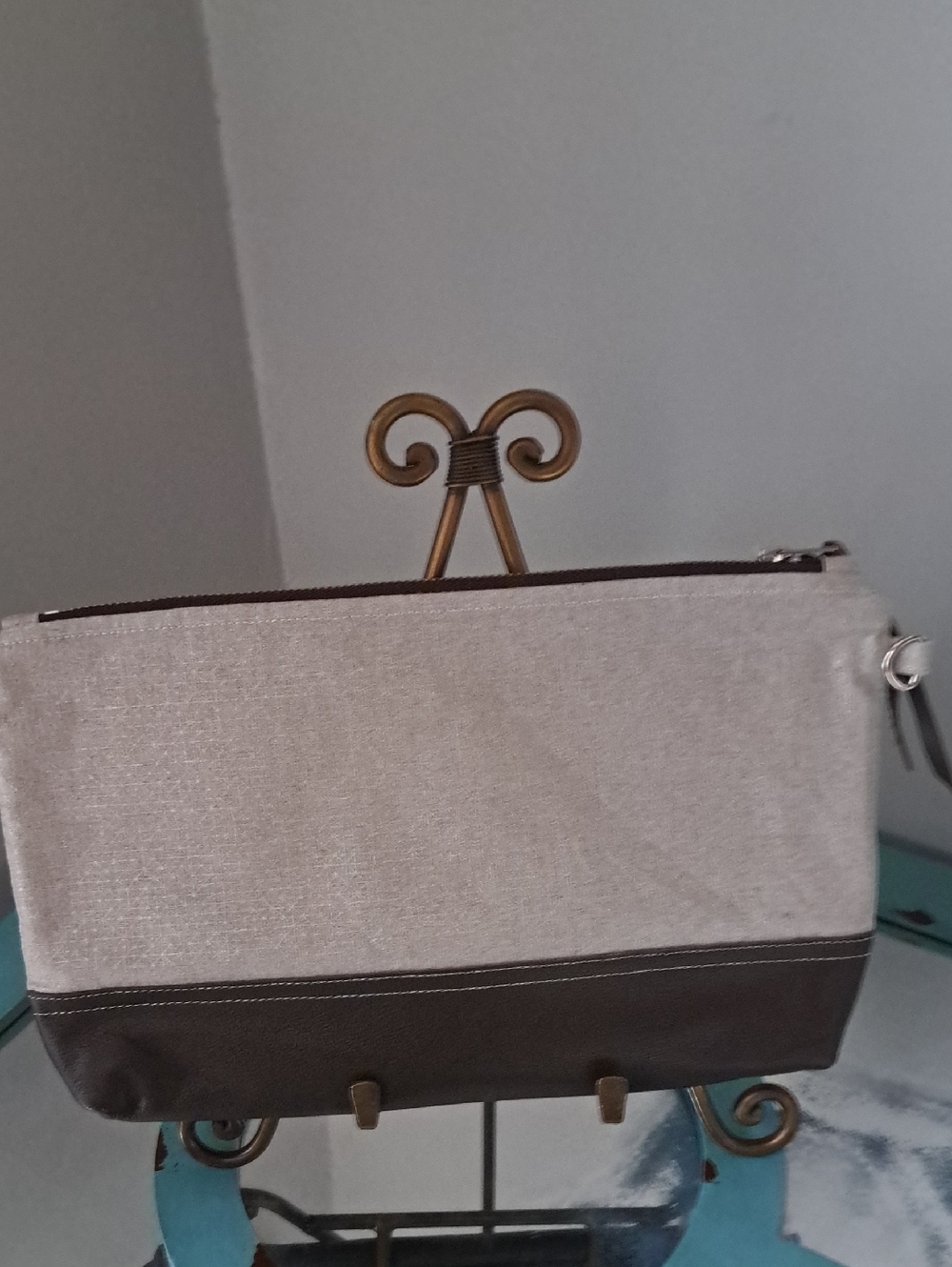BLISSFUL THINGS handcrafted Taupe and Brown multi purpose pouch bag cosmetic zip